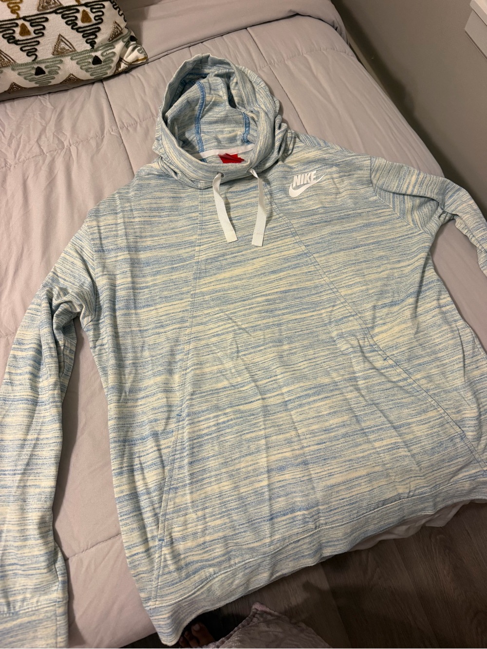 Nike Light Blue & White Striped Pullover Hoodie